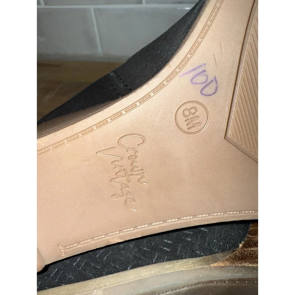 Crown Vintage Vectoria Bootie Black Suede Wedge Women's Size 8‎ New Without Box